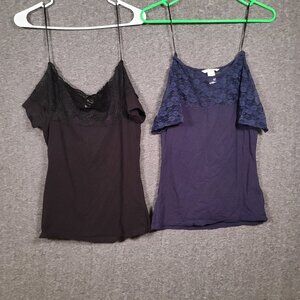 H&M Women's Size Small Lot of 2 Shirts Top Boat Neck Lace Stretch Short Sleeve